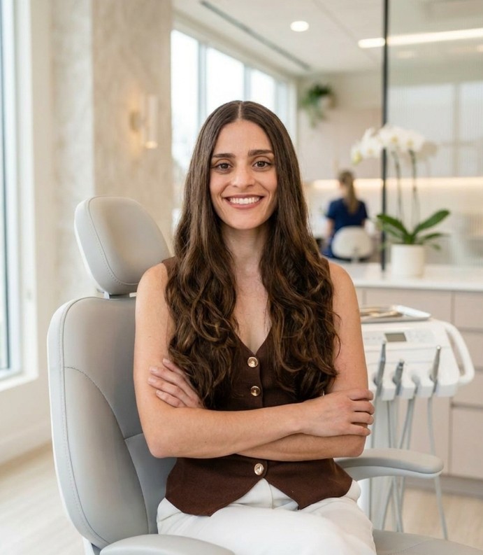 Paciente sonriendo en clínica Megale Ulagnero
